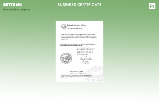 модерен стил САД Калифорнија електронски сертификат за регистрација Шаблон за Wo